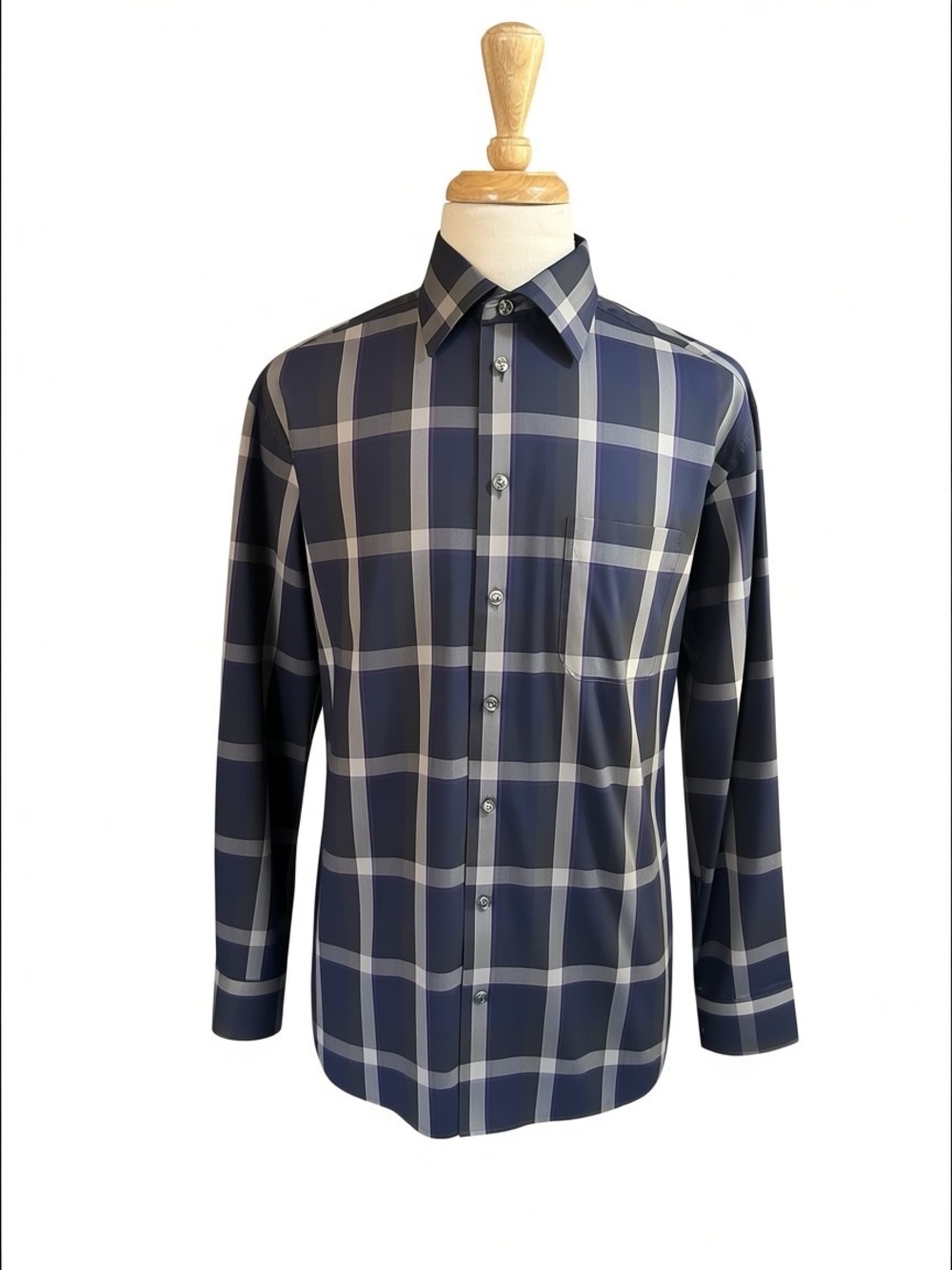 Eton Shirt Mens 16.5 42 Blue Check Plaid Contemporary Fit Dress Button Front